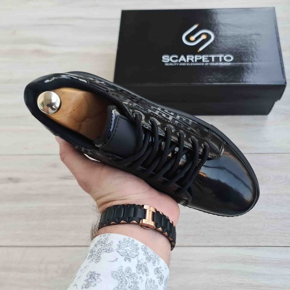 Black Patent Leather Sneakers for Men - Picture 3 of 6
